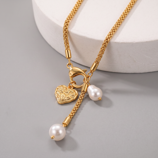 Collar Lariat con Flor y Perla