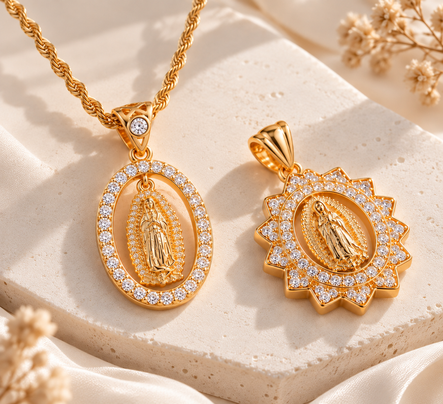 Ave María · Cadena y 2 Virgencitas para mujer