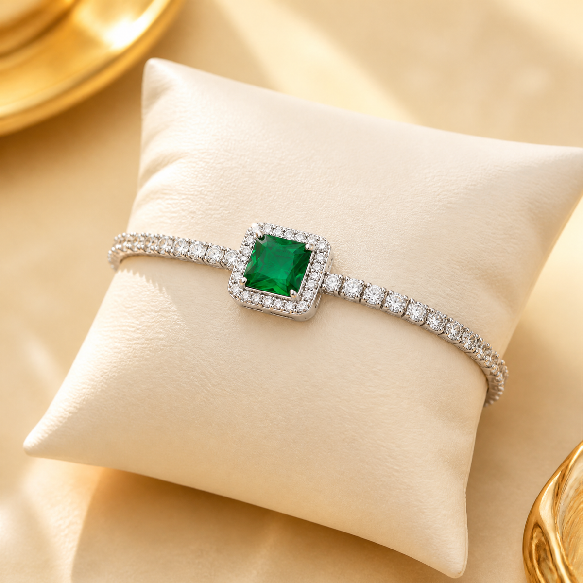Pulsera Tenis con Piedra Verde