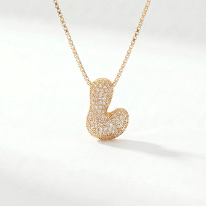 Collar de inicial bubble en oro con la letra L en pavé de circonias