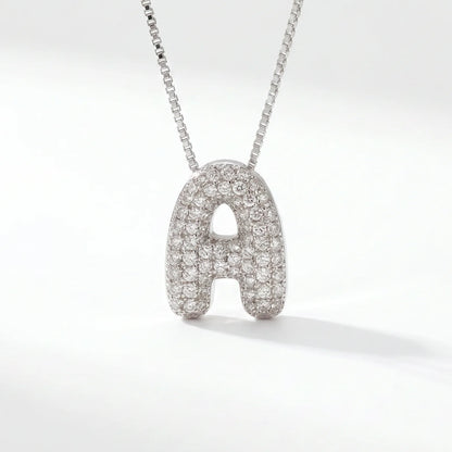 Collar de inicial bubble en plata con la letra A en pavé de circonias
