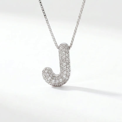 Collar de inicial bubble en plata con la letra J en pavé de circonias