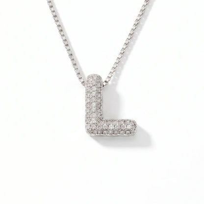 Collar de inicial bubble en plata con la letra L en pavé de circonias