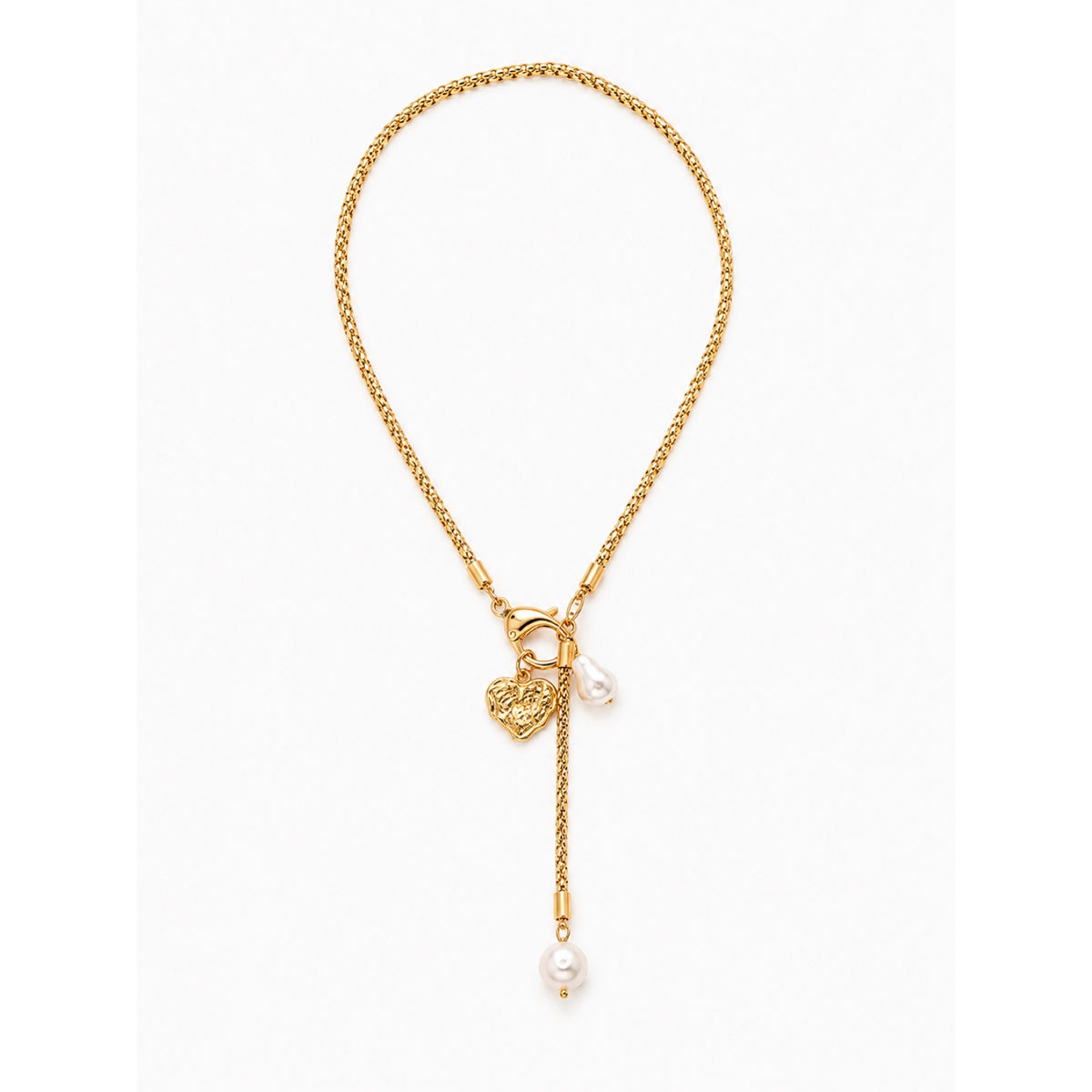 Collar lariat dorado con dije de flor y perla colgante