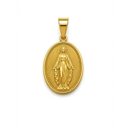 Dije de medalla oval dorada con la imagen de la Virgen Milagrosa