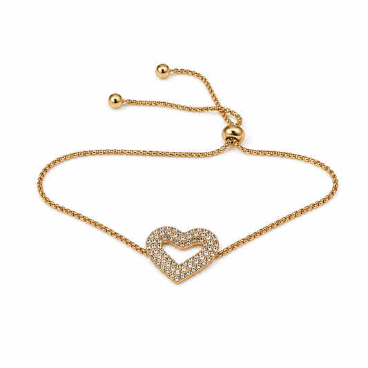 Pulsera dorada ajustable con un corazón abierto en pavé de circonias