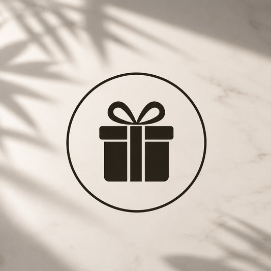 Icono de caja de regalo dentro de un circulo, sobre fondo claro